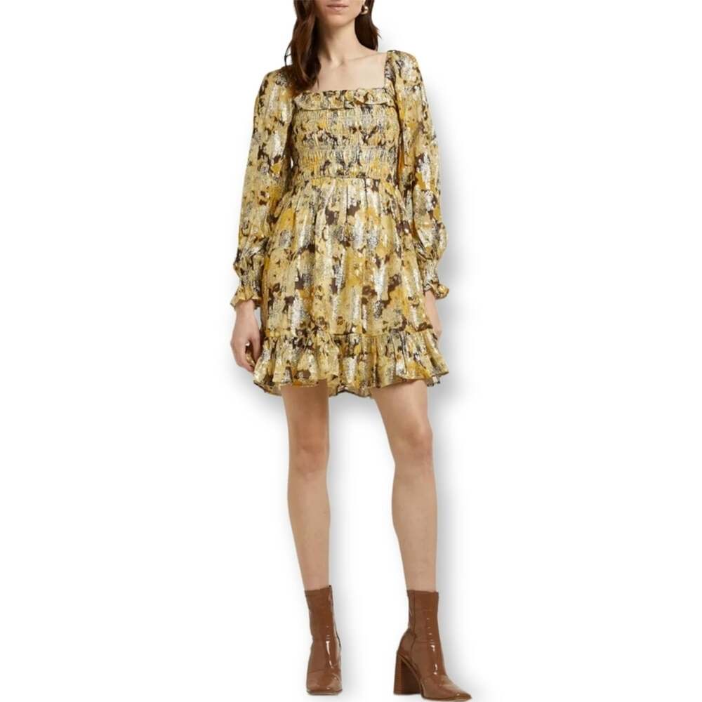 River Island metallic floral long sleeve dress size 14